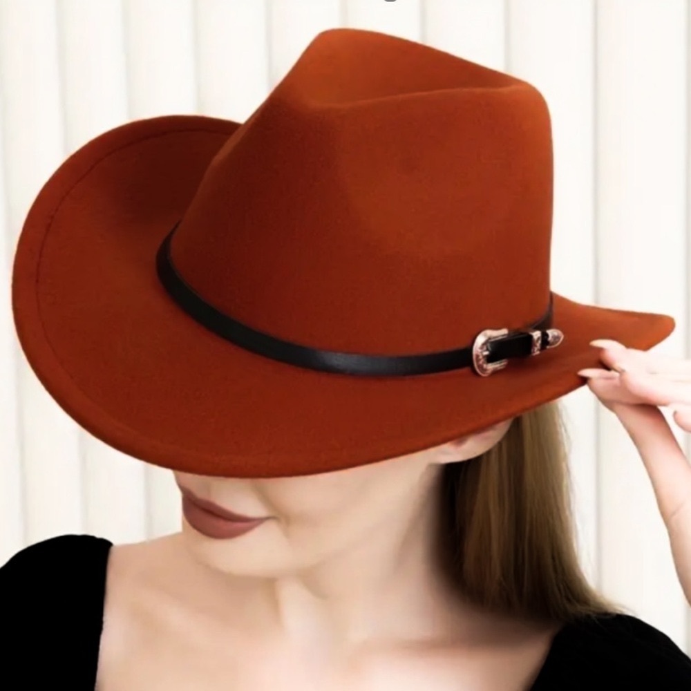 🔥 🔥HOT🔥🆕Classy Rust Western Style Leather Band Fedora Hat